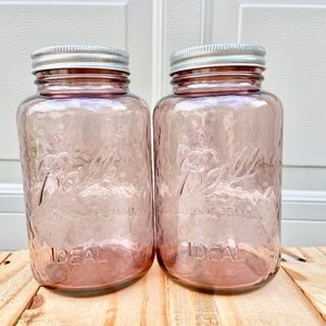 Set of 2 ROSE PINK vintage style Ball Mason jar, QUART Size - NEW!  Glass Vase
